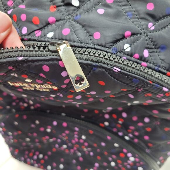 Kate Spade Karissa large nylon quilted backpack polka dot black festive - Picture 9 of 13